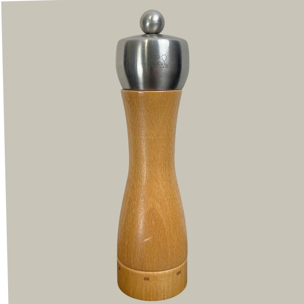 Peugeot Fidji 8 Inch Salt Mill Grinder Natural Beechwood Stainless Steel France